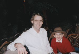 Jumping around in time, here is Nick with his dad during one of our regular visits to Disneyland in Paris. Needless to say, the hat was his father's. Check out our Disney pages!