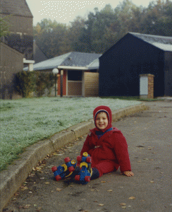 This was taken at a VVF, or French holiday camp, in Normandie during a short break from the rigors of daily life in the early winter of 1992. The grass is covered with frost.