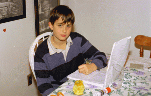 Tom doing his homework in early 2001.