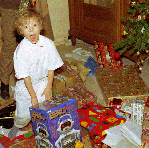 1994: Alban expressing appreciation for one of his presents! 