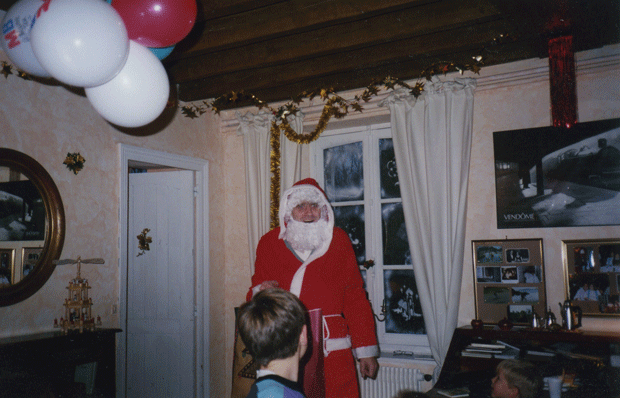 Finally, here is Father Christmas himself, in Le Tahu in 1994. Early in December, we threw a Christmas party for the children and their new school friends. None of out children recognized me!