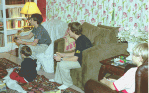 Our four younger boys all playing the video game of the moment together early in 2004.