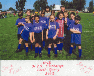 The Excel team Nick co-coached in spring 2003, with him in the middle behind the players.