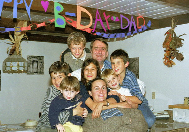 Ian's birthday in 1999. The young woman in front is Amélie, who lived with us for the 1999-2000 school year and helped with the kids' homework, etc. before moving on, first to complete her college work in UC Berkeley and then back to France to do graduate work. 