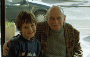 Tom with his grandfather (almost: we weren't married yet!) in law in Qiberon, April 1996