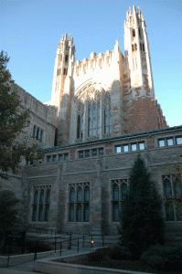 The beautiful law school library, in the tower with the cathedral windows, from Wall Street in 2007.