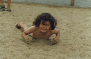 Daphné on the beach at l'Etang de Carentoir in August 1992. She was five years old. I took this during one of my trips to be close to her maman.