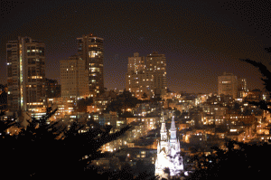 Daniels' rather nice shot from Coit Tower of the City of Light, US version, at night.