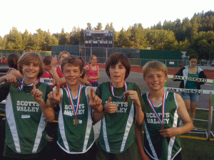 The winning relay team at a meet at San Lorenzo Valley High School.