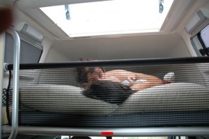 I may have been intruding a little bit here! This is Tom and Maureen in the morning, with that skylight wide open, the one that they were watching the stars through the night before.