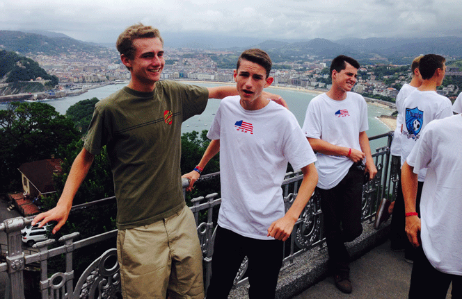 Overlooking San Sebastian, Alex is with his big brother and some of his teammates.