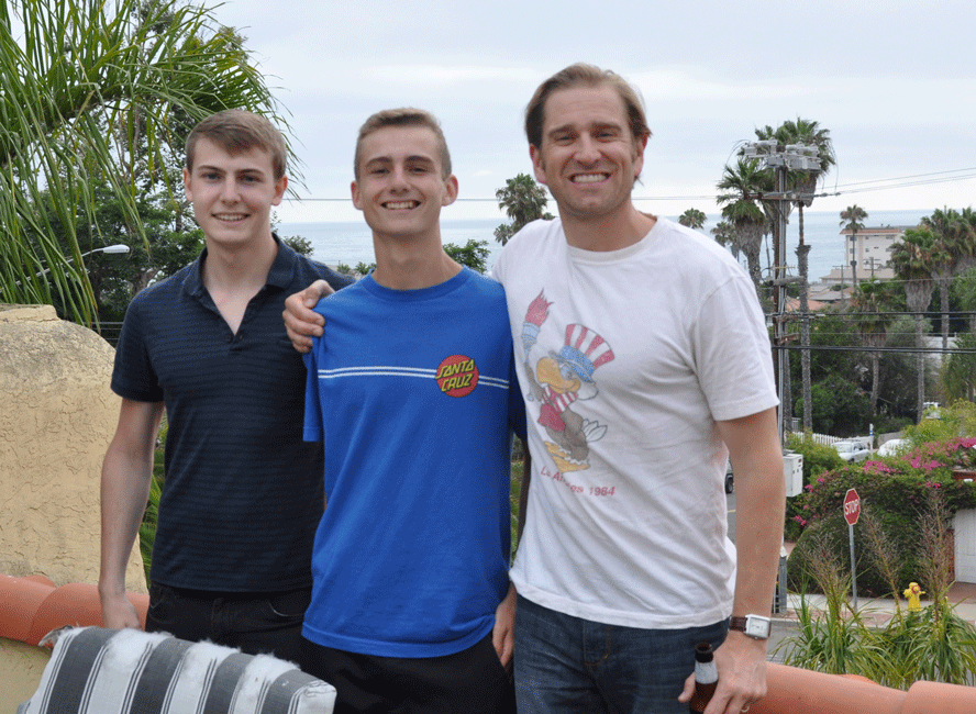 Théo, our Parisian exchange student, with Charlie and Antony on the latter's roof terrace.