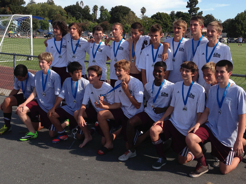 The Thunder, Alex's team, after winning a tournament in the middle of the season. Alex is third from right on the lower row.