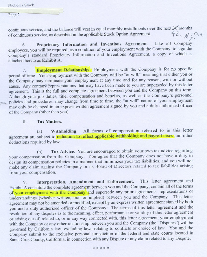 The second page, with highlights on some of the parts that confirmed his status as an employee.