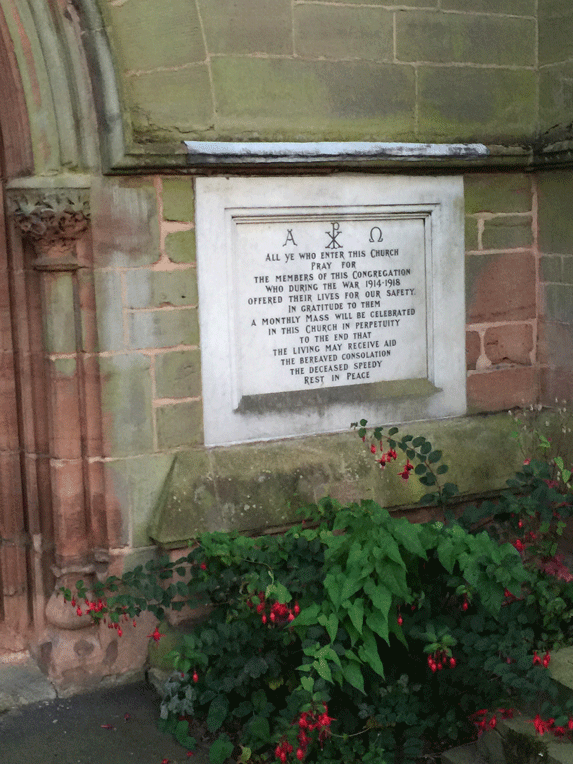 What the French and the English have in common: their sacrifices during the first world war. This memorial is outside the front door of the Abbey, an Irish immigrants' church. I wonder if that monthly mass is still held. 